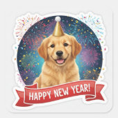 Golden Retriever Puppy New Year Sticker (Voorkant)