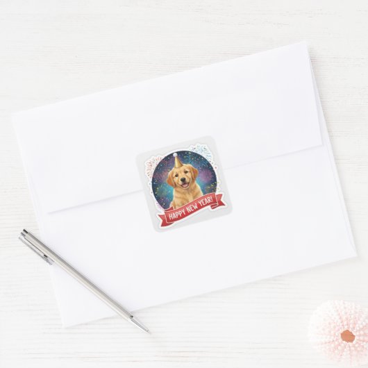 Golden Retriever Puppy New Year Sticker (Envelop)