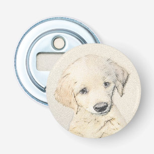 Golden Retriever Puppy Painting - Originele Dog Ar Button Flesopener