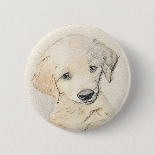 Golden Retriever Puppy Painting - Originele Dog Ar Ronde Button 5,7 Cm