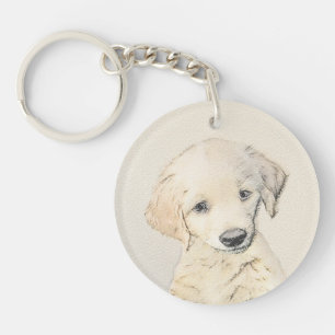 Golden Retriever Puppy Painting - Originele Dog Ar Sleutelhanger