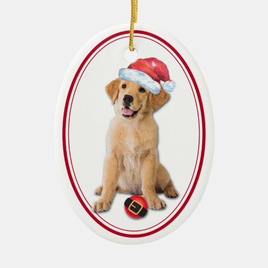 Golden Retriever Puppy Santa Bulb Kerstmis Keramisch Ornament (Voorkant)