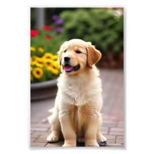 Golden Retriever Puppy Satin Foto Uitbreiding Afdruk