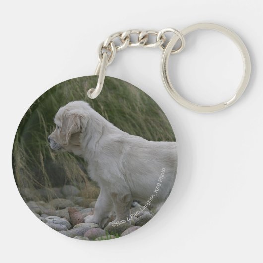 Golden Retriever Puppy Standing Sleutelhanger (Achterkant)