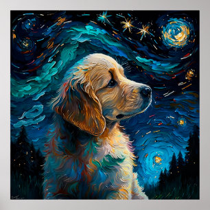 Golden Retriever Puppy Sterrennacht Van Gogh Style Poster
