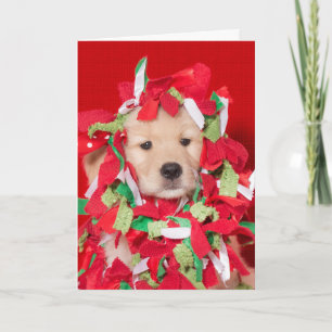 Golden Retriever Puppy Tangled Garland Card Kaart