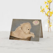 Golden Retriever Puppy Thinking of You Kaart (Gele Bloem)