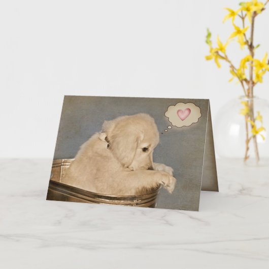 Golden Retriever Puppy Thinking of You Kaart (Gele Bloem)