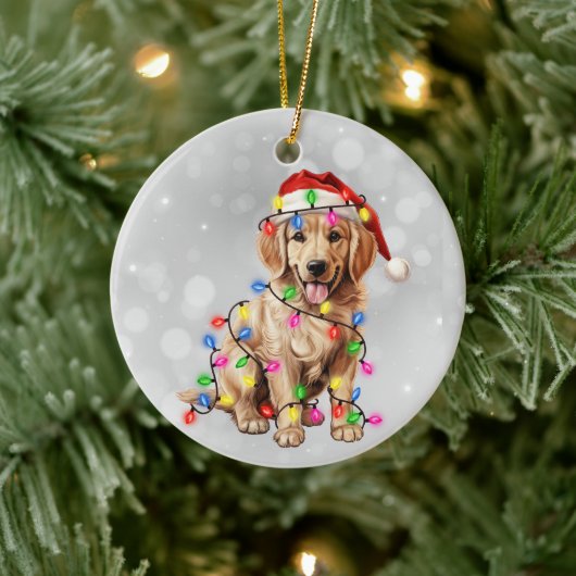 Golden Retriever Puppy Verpakt in Kerstverlichting Keramisch Ornament (Boom)