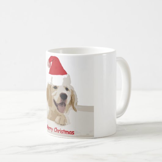 Golden Retriever Puppy wensend Vrolijk Kerstfeest Koffiemok (Voorkant rechts)