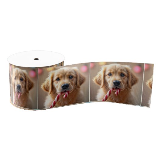 Golden Retriever Puppy With a Candy Cane Grosgrain Lint (Spoel)