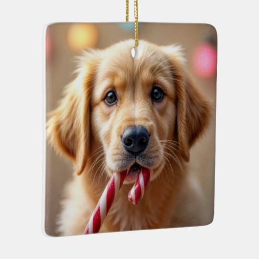 Golden Retriever Puppy With a Candy Cane Keramisch Ornament (Rechts)
