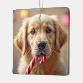 Golden Retriever Puppy With a Candy Cane Keramisch Ornament (Links)