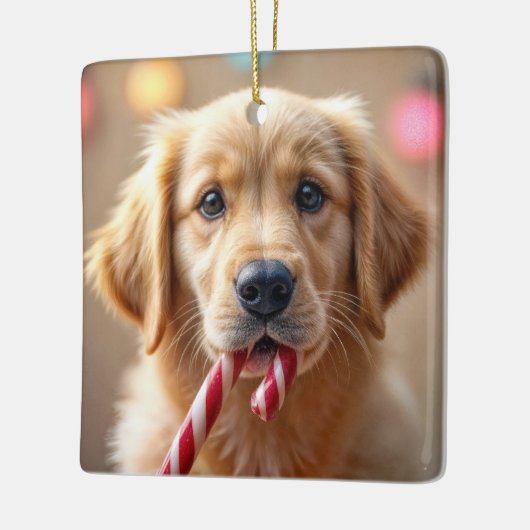 Golden Retriever Puppy With a Candy Cane Keramisch Ornament (Links)