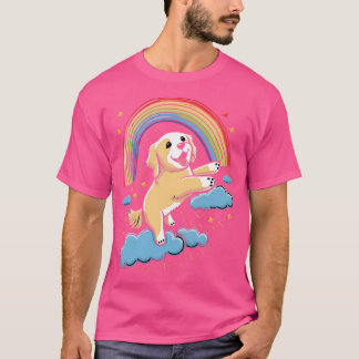 Golden Retriever Rainbow Cloud Leuke Dieren Kawaii T-shirt