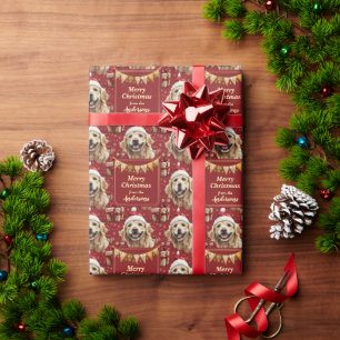 Golden Retriever Red Banner Kerstmis Cadeaupapier