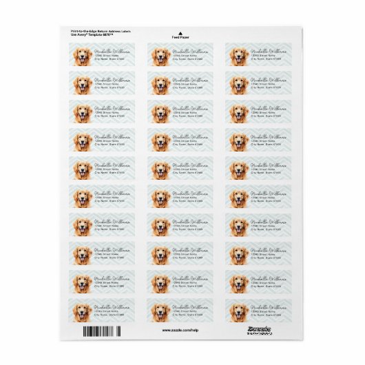 Golden Retriever Return Address Labels (Full Sheet)