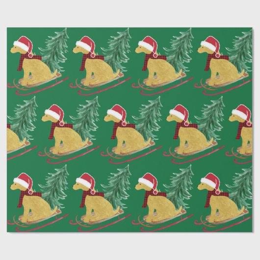 Golden Retriever Riding Xmas Tree Sled Green Cadeaupapier (Vlak)