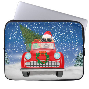 Golden Retriever rijdt met sneeuwkerst Laptop Sleeve