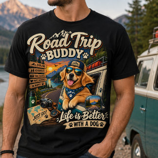 Golden Retriever Road Trip – Avontuurlijke Hond Re T-shirt