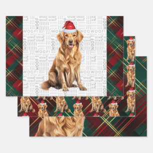 Golden Retriever Rood Groen Vakantie Geplaagd Kers Inpakpapier Vel