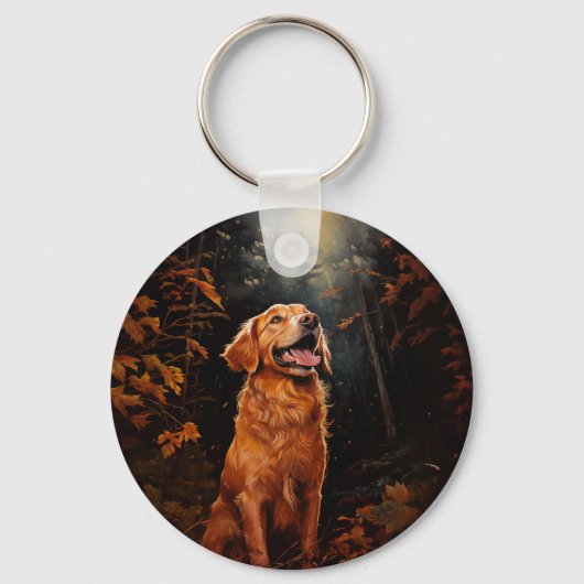 Golden Retriever 's nachts Sleutelhanger (Voorkant)