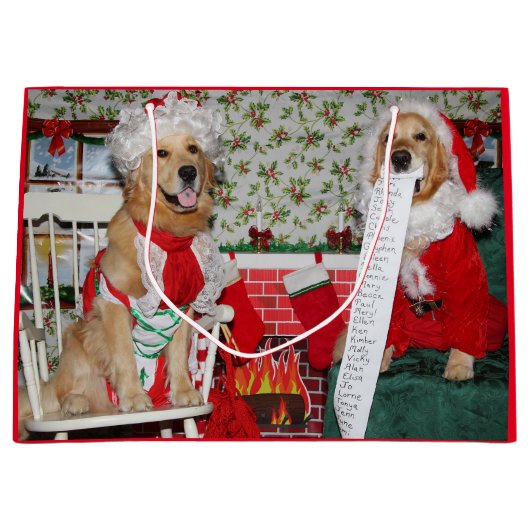 Golden Retriever Santa en Mrs Claus Large Cadeauzakje (Voorkant)
