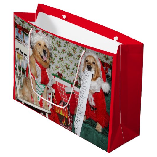 Golden Retriever Santa en Mrs Claus Large Cadeauzakje (Voorkant Gekanteld)
