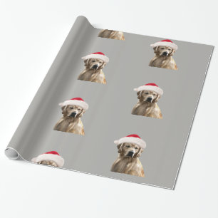 Golden Retriever Santa Hat Gift Wrap Paper Grey Cadeaupapier