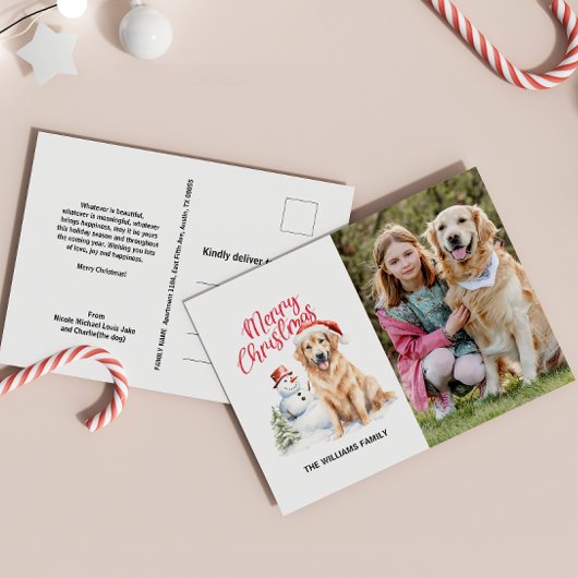 GOLDEN RETRIEVER SANTA HAT KERSTMIS SINGLE FOTO FEESTDAGENKAART