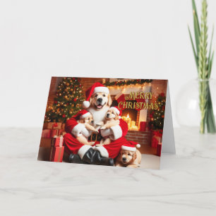 Golden Retriever Santa met Puppies Kerst Kaart