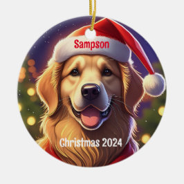 Golden Retriever Santa Pet Gepersonaliseerd Orname Keramisch Ornament