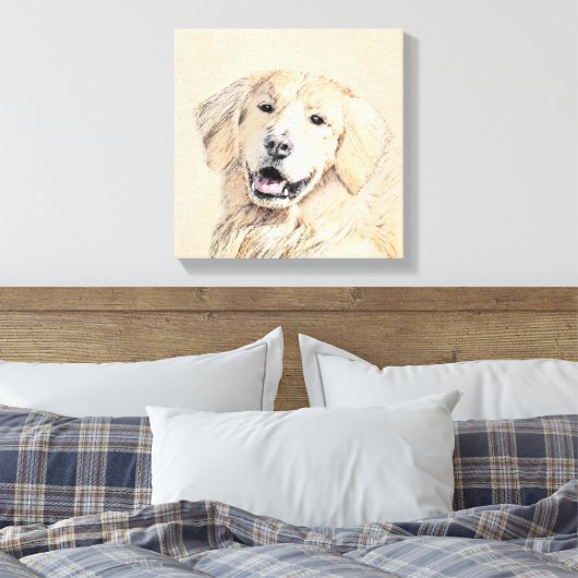 Golden Retriever schilderen - Kute Original Dog Ar Canvas Afdruk (Insitu (Slaapkamer))