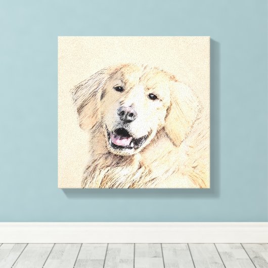 Golden Retriever schilderen - Kute Original Dog Ar Canvas Afdruk (Insitu (Houten vloer))