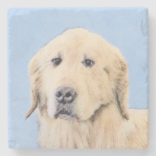 Golden Retriever schilderen - Kute Original Dog Ar Stenen Onderzetter