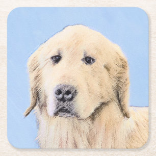 Golden Retriever schilderen - Kute Original Dog Ar Vierkante Kartonnen Onderzetter