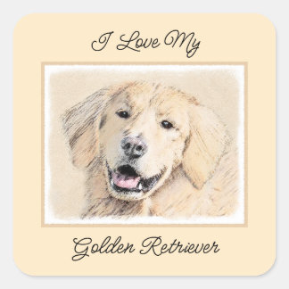 Golden Retriever schilderen - Kute Original Dog Ar Vierkante Sticker