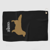 Golden Retriever Silhouet met aangepaste naam Golfhanddoek (Horizontaal)