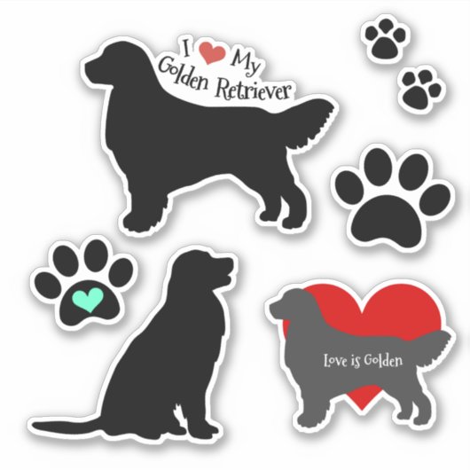 Golden Retriever Silhouette en Pawprints Groep Sticker (Voorkant)