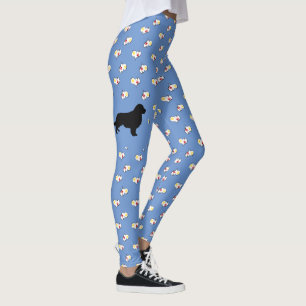 Golden Retriever Silhouette Hearts Blue Leggings