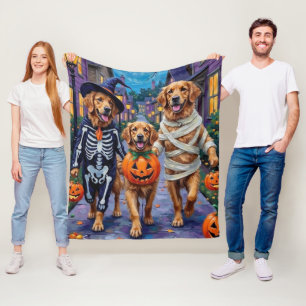 Golden Retriever Snoep vragen met Halloween Fleece Deken