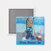 Golden Retriever Snorkeler duikt recht in Magneet (Voorkant / Achterkant)