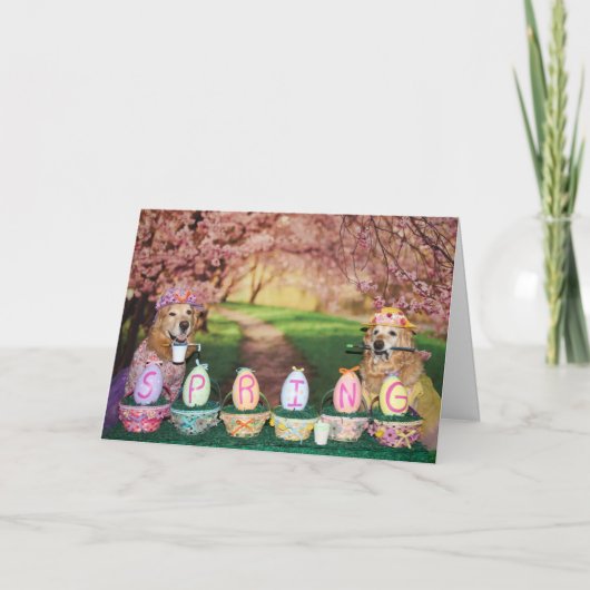 Golden Retriever Spring in Pasen Feestdagen Kaart (Voorkant)