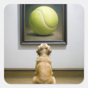 Golden Retriever Staren naar Tennis Ball Art Piece Vierkante Sticker