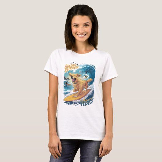 Golden Retriever Surfen Veroveraar T-shirt (Voorkant volledig)