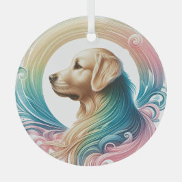 Golden Retriever Swirl Glass Circle Ornament