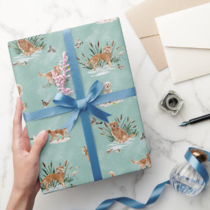 GOLDEN RETRIEVER TOILE Aqua Cadeaupapier
