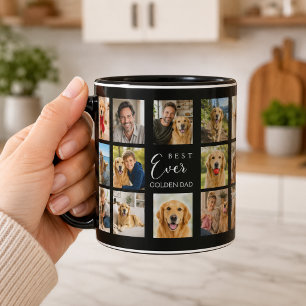 Golden Retriever vader papa fotocollage zwart Mok
