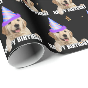 Golden Retriever verjaardag met confetti Cadeaupapier