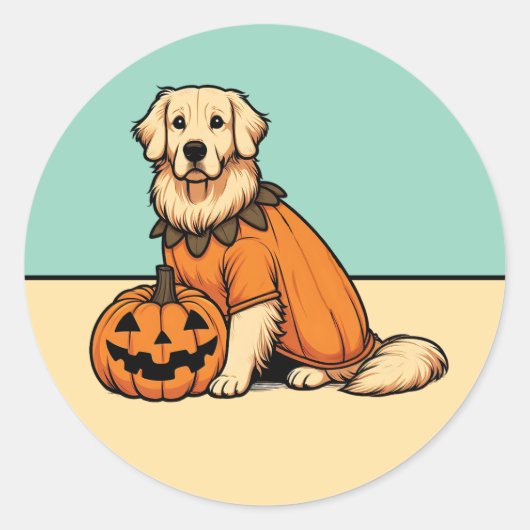 Golden Retriever Verkleed als Pumpkin Herfst Stick Ronde Sticker (Voorkant)